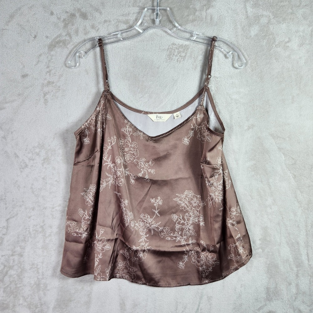 Me Jennie Garth Satin Cami Womens Small Live Oak Brown Austin Floral QVC A687284